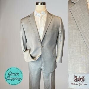 Hickey Freeman 44-46R 40x28 Gray Nailhead Quality 2 Piece Suit